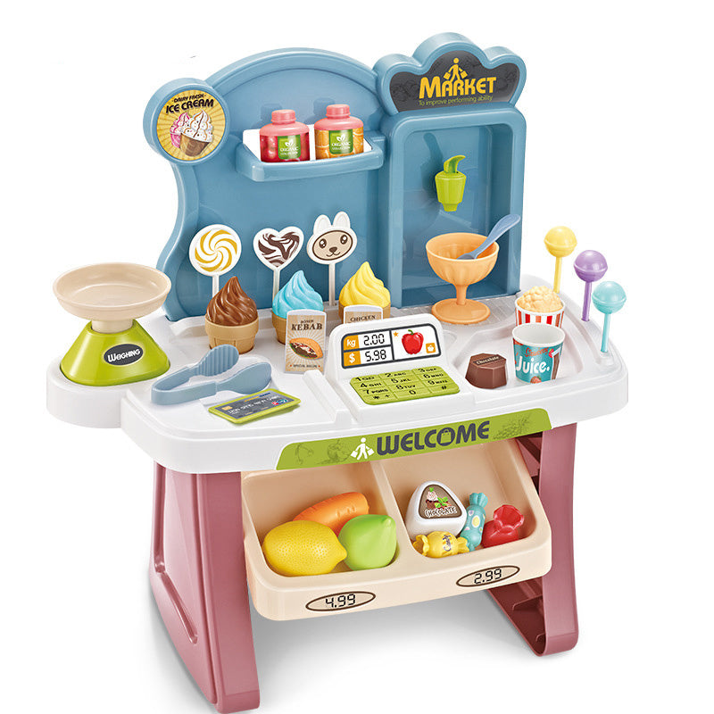 Juguetes educativos para niños, Mini caja registradora de supermercado, carrito de compras, mesa de puesto, juego de herramientas de venta para bebés