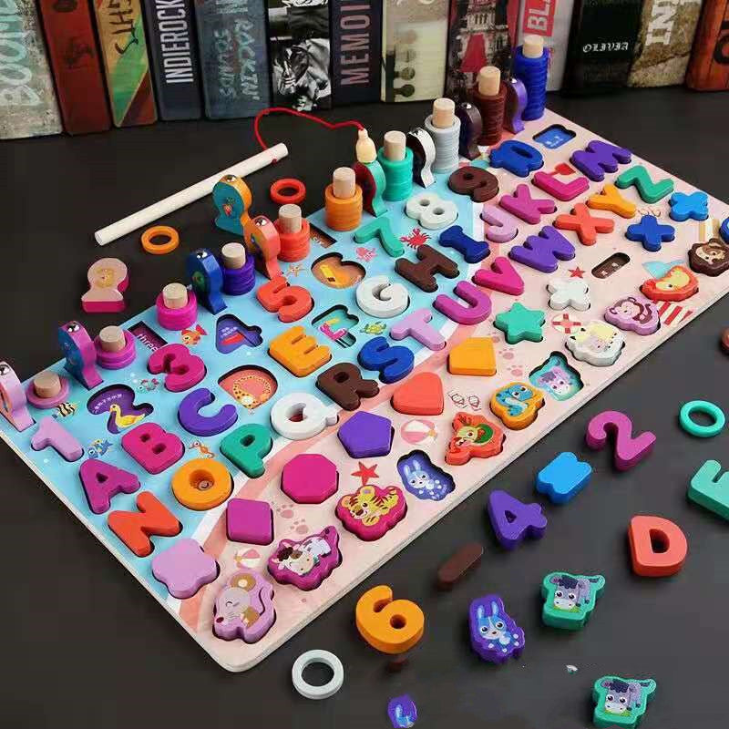 Juguetes educativos para niños en edad preescolar 3D, juguetes de bloques de construcción magnéticos aritméticos Montessori de madera