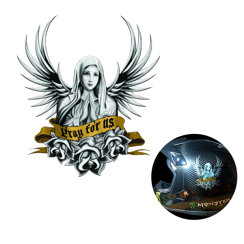Pegatinas reflectantes para motocicleta, calcomanías para casco, pegatinas para rascar con personalidad creativa de Ángel rezando, protector solar impermeable