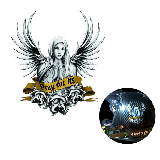 Pegatinas reflectantes para motocicleta, calcomanías para casco, pegatinas para rascar con personalidad creativa de Ángel rezando, protector solar impermeable