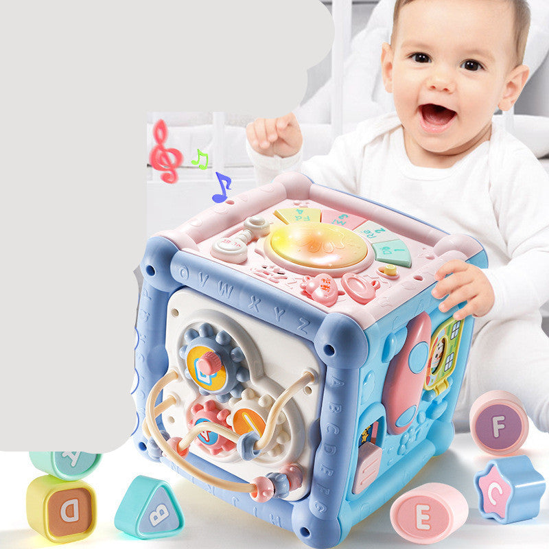 Boîte à musique pour bébé, jouet amusant, tambour à main, Cube d'activité, blocs géométriques