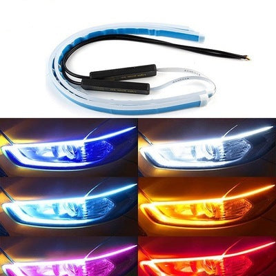 Luces de circulación diurna Led DRL para coche, luces de circulación diurna flexibles e impermeables, señal de giro automática, faros laterales de freno amarillos, accesorios para coche
