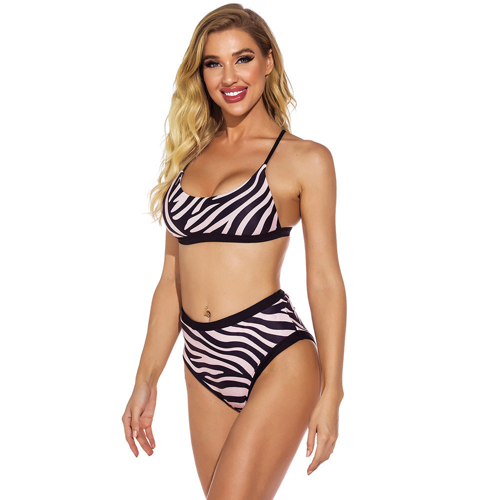 Maillot de bain fendu taille haute Bikini imprimé