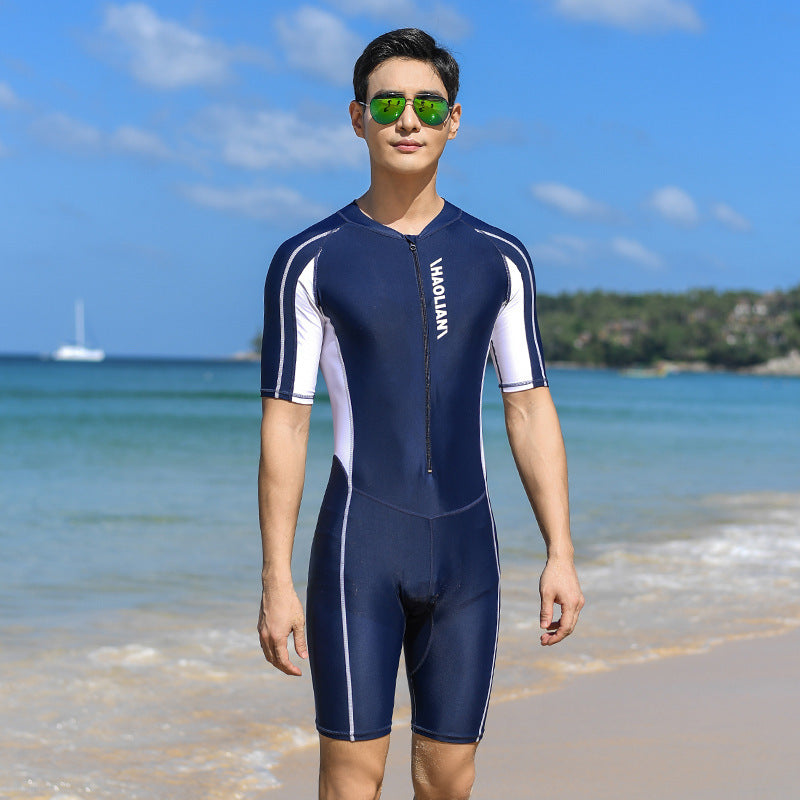 Traje de baño de una pieza Traje de surf deportivo de cinco puntos de manga corta para hombre