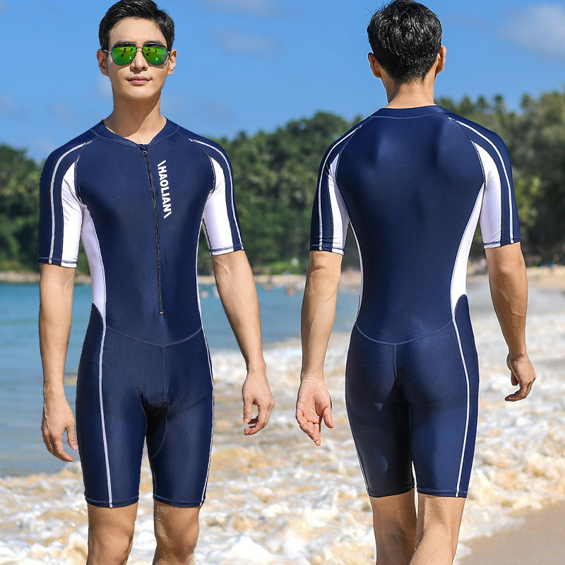 Traje de baño de una pieza Traje de surf deportivo de cinco puntos de manga corta para hombre