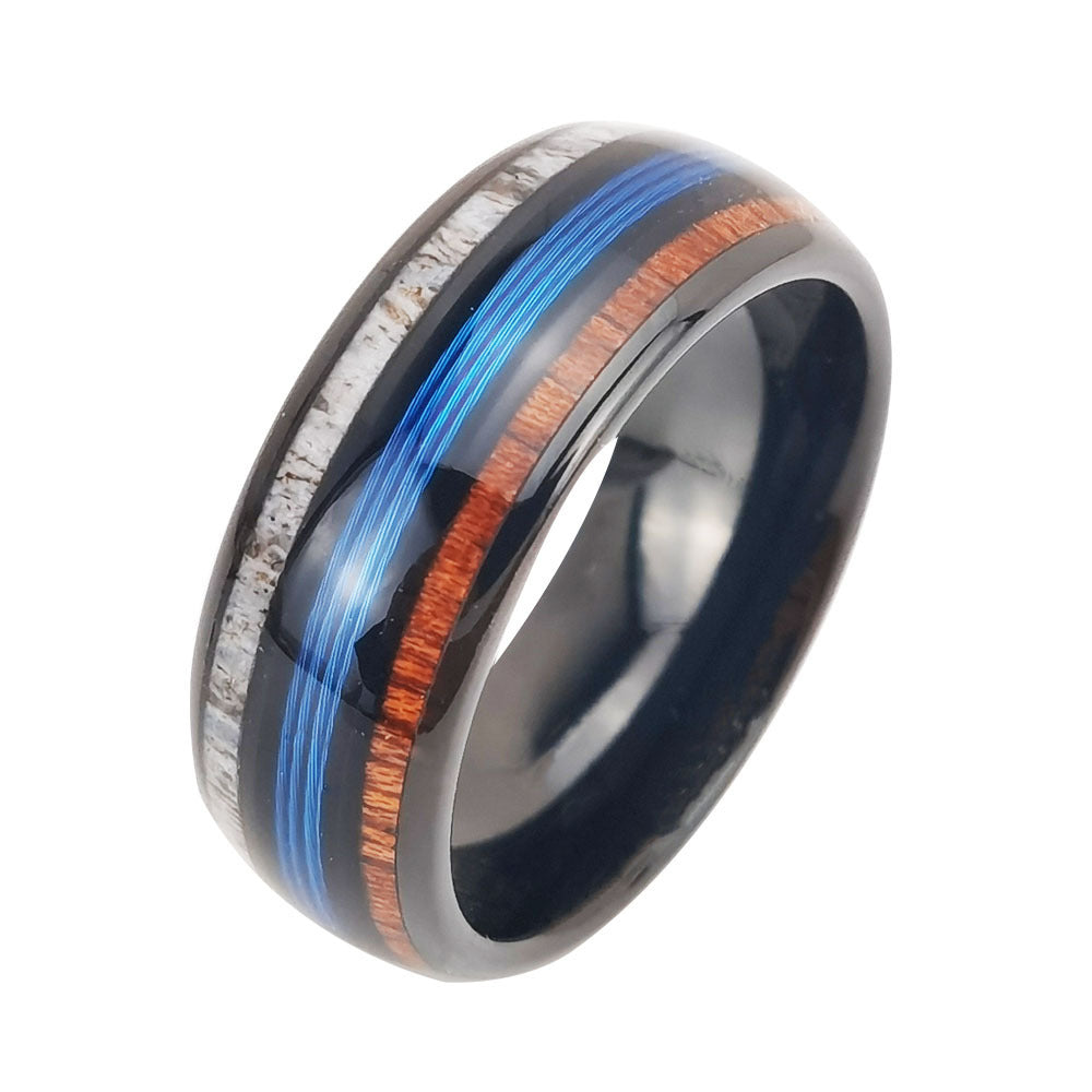 Anneau de corne de cerf incrusté de noir électrique poli