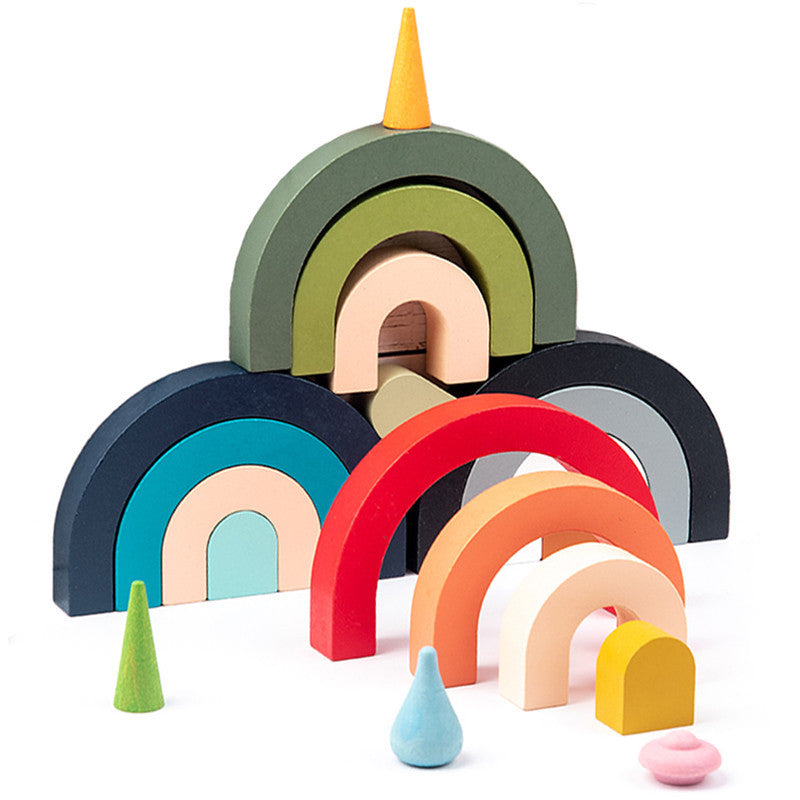 Jouets empilés en bois arc-en-ciel pour enfants, blocs de construction éducatifs Montessori