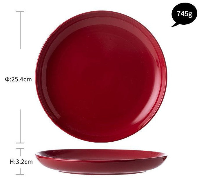 Juegos de cena de cerámica con esmalte rojo de lujo, utensilios de cocina, plato para servir ensalada de porcelana, plato, cuenco, mesa de comedor para restaurante, decoración del hogar