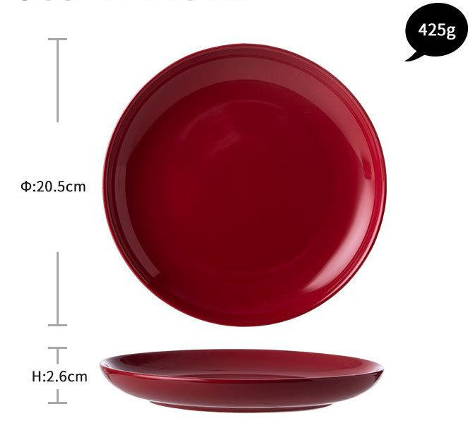 Juegos de cena de cerámica con esmalte rojo de lujo, utensilios de cocina, plato para servir ensalada de porcelana, plato, cuenco, mesa de comedor para restaurante, decoración del hogar