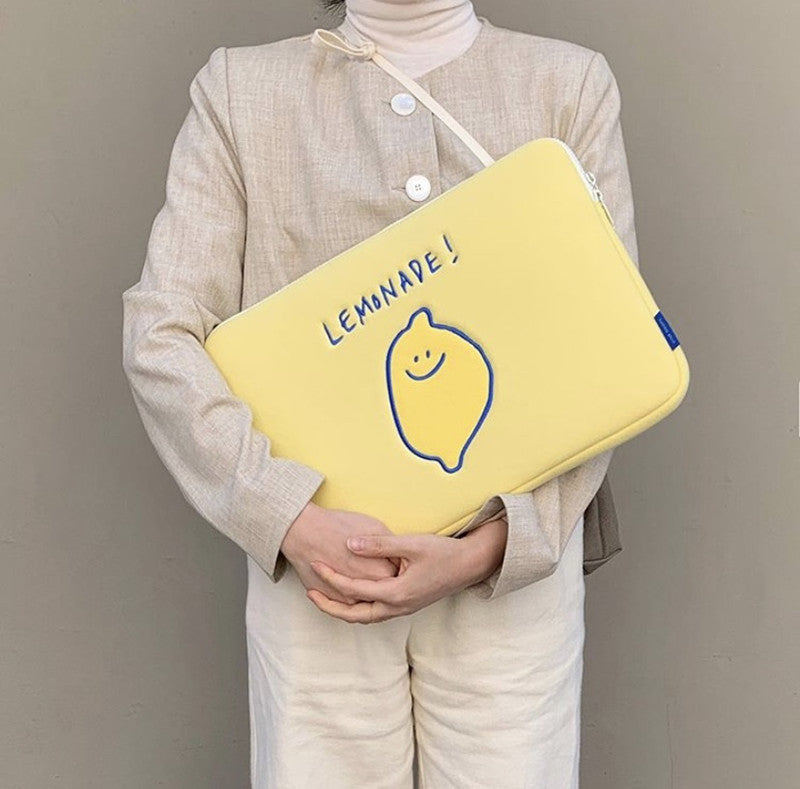 Compatible with Apple, Winter Korean Ins Niche Design Lemon Embroidery Letters IPad Tablet Laptop Bag Storage Bag