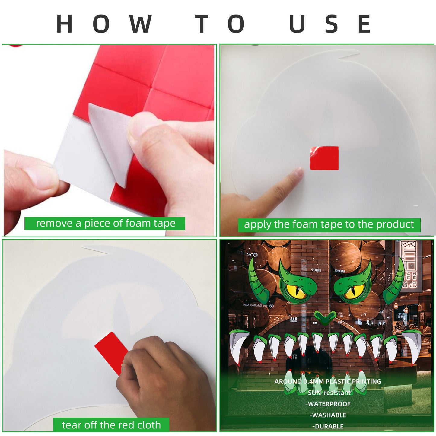 Yeux en plastique créatifs pour Halloween, décoration d'halloween, monstre vert, autocollant de porte d'halloween