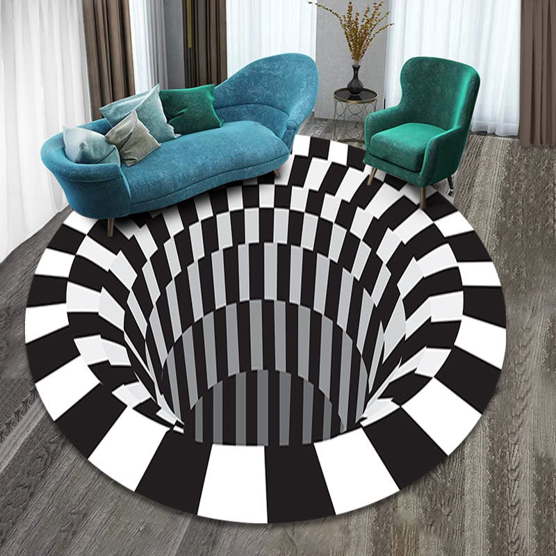 Alfombra Vortex 3D, rejilla blanca y negra, alfombra ilusión con agujero sin fondo, alfombrillas antideslizantes para sala de estar y dormitorio, alfombras de moda de hogar