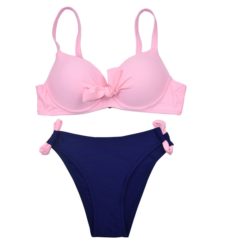 Traje de baño sexy Color sólido Copa dura Arco Color Contraste Colocación Bikini