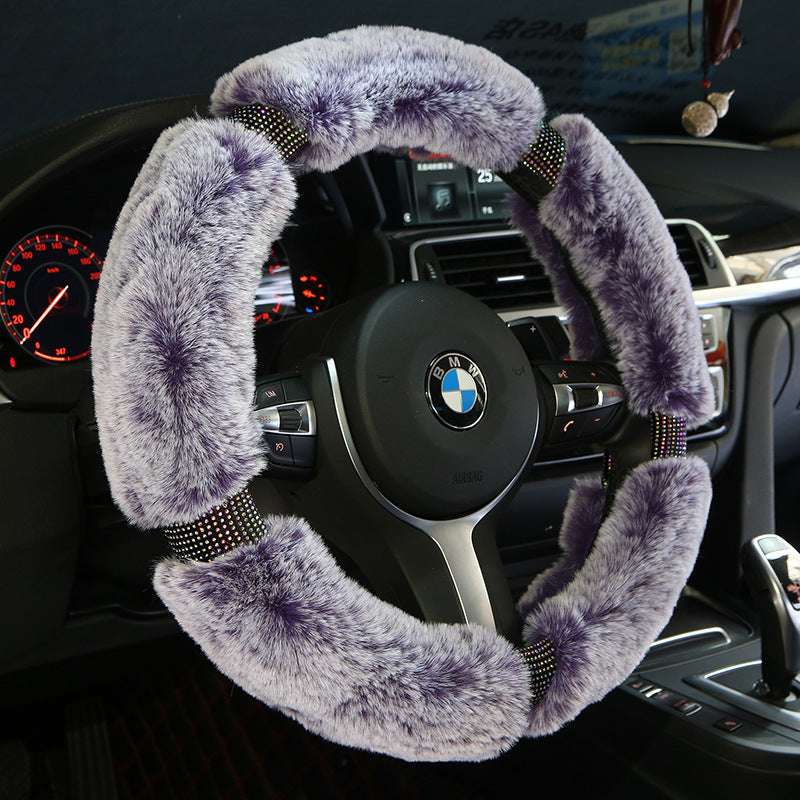 Protector para volante de coche, protector de felpa para volante de invierno, moda coreana con diamantes, bonita funda con mango, accesorios para coche