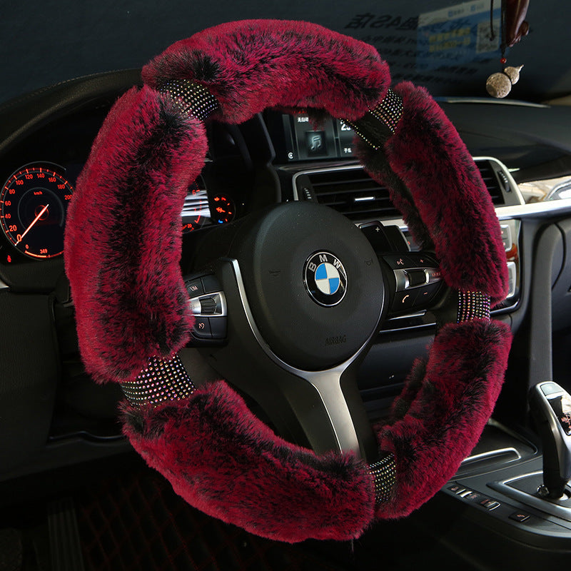 Protector para volante de coche, protector de felpa para volante de invierno, moda coreana con diamantes, bonita funda con mango, accesorios para coche