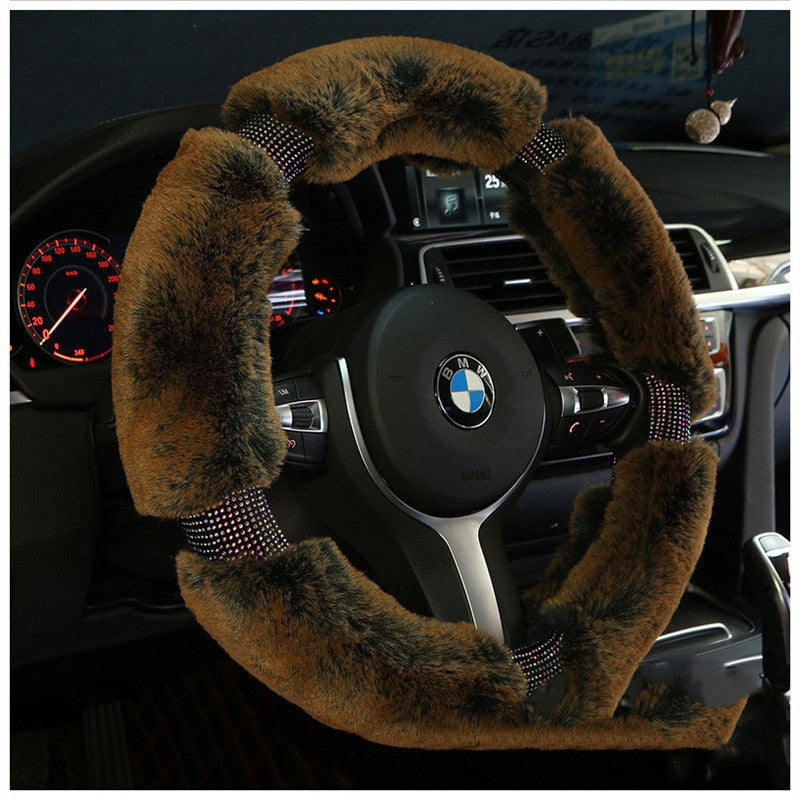 Protector para volante de coche, protector de felpa para volante de invierno, moda coreana con diamantes, bonita funda con mango, accesorios para coche