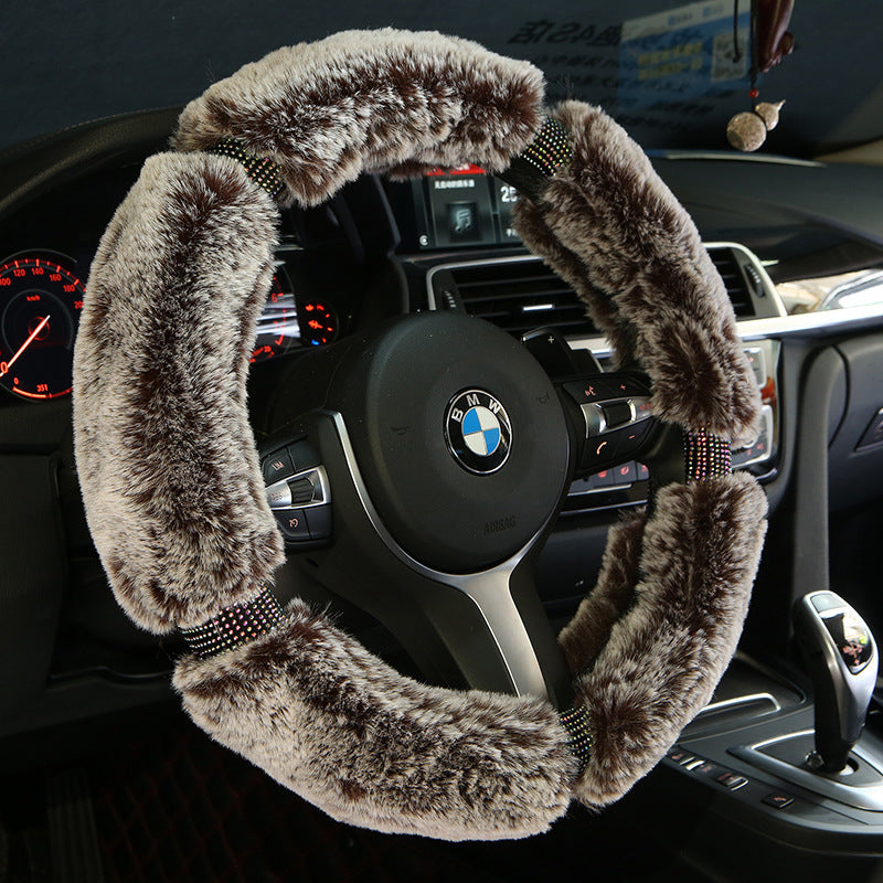 Protector para volante de coche, protector de felpa para volante de invierno, moda coreana con diamantes, bonita funda con mango, accesorios para coche