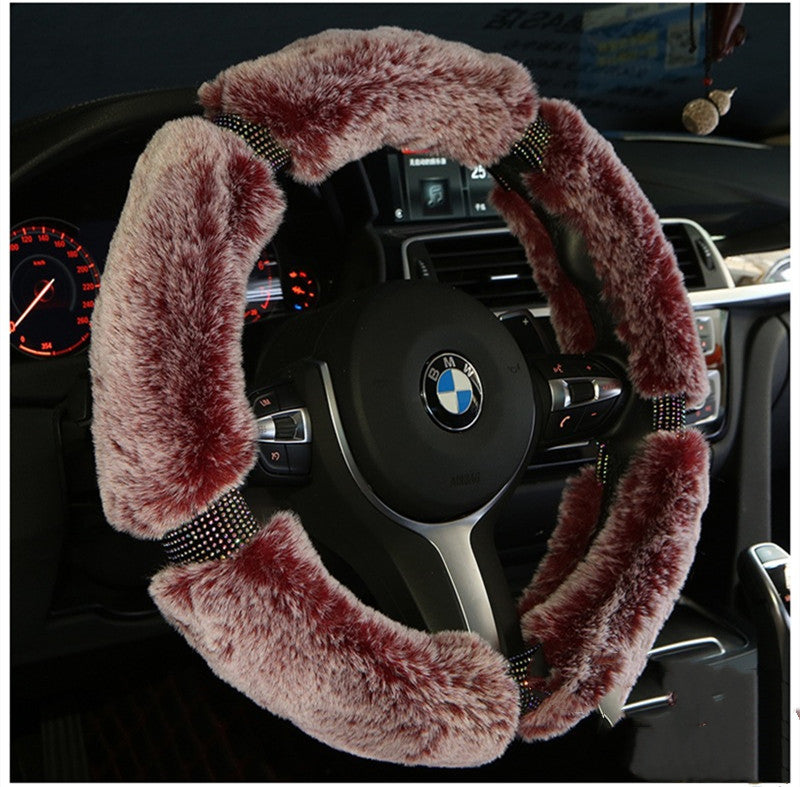 Protector para volante de coche, protector de felpa para volante de invierno, moda coreana con diamantes, bonita funda con mango, accesorios para coche