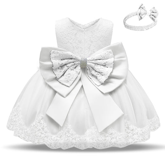 Robe de baptême blanche pour bébés filles, tenue de princesse pour nouveau-né, tenue d'anniversaire, motif floral, robe de bal pour enfants de 12 à 24 mois