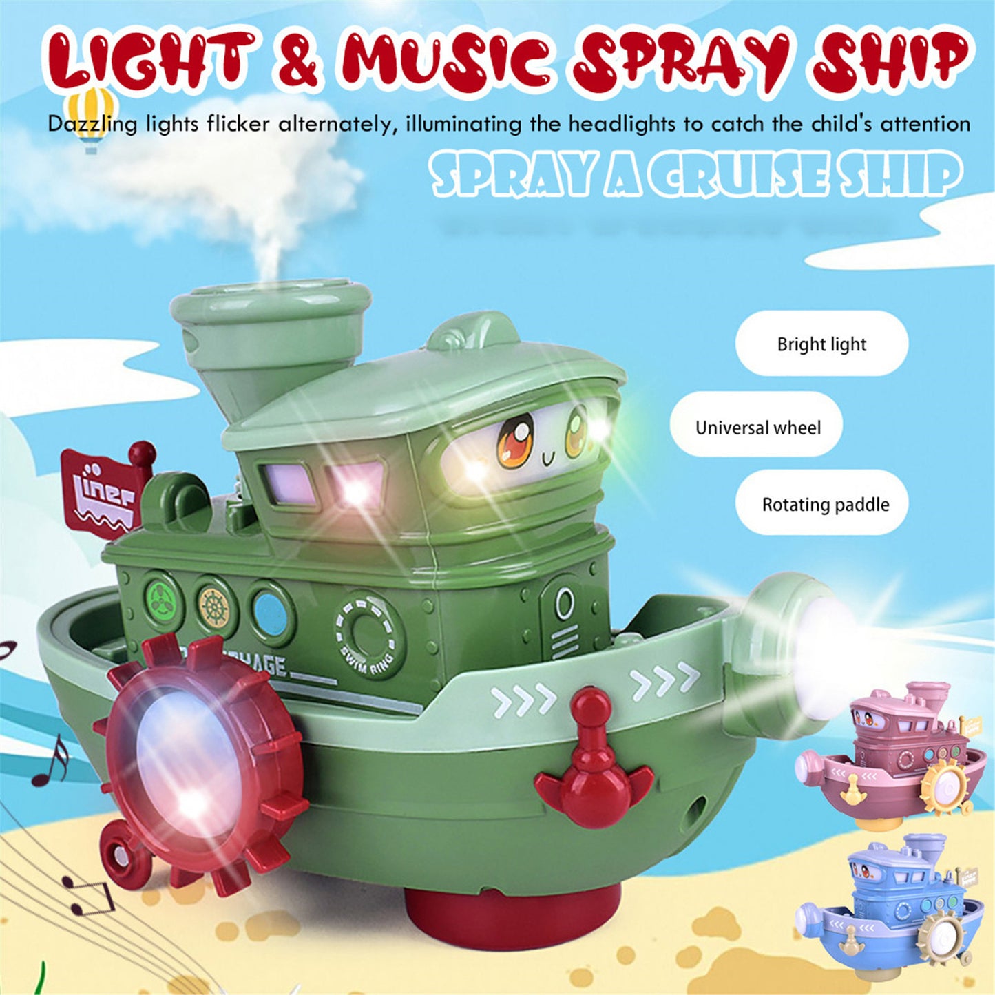 Jouets de bateau de pulvérisation rotatif à eau électrique, bateau de dessin animé, jouets de bain amusants pour bébé