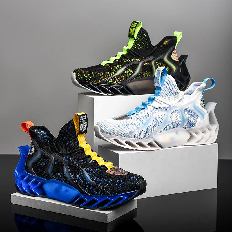 Chaussures de sport à semelle épaisse de loisirs tissées volantes pour hommes