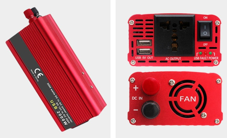 Onduleur à onde sinusoïdale double Usb 2000W, convertisseur de puissance Dc 12V 24V, Portable pour voiture