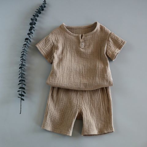 Ensemble d'été en coton doux pour bébé, Short à manches courtes, ensemble deux pièces pour enfants, vêtements en coton et lin pour garçons