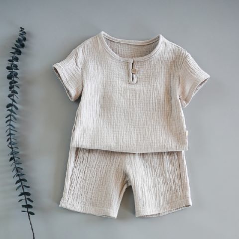 Ensemble d'été en coton doux pour bébé, Short à manches courtes, ensemble deux pièces pour enfants, vêtements en coton et lin pour garçons