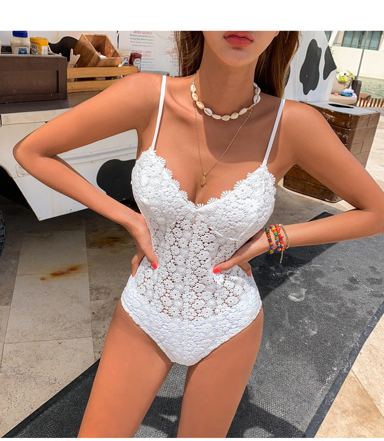 Maillot de bain une pièce sexy femmes brodé tricoté maillot de bain une pièce Bikini