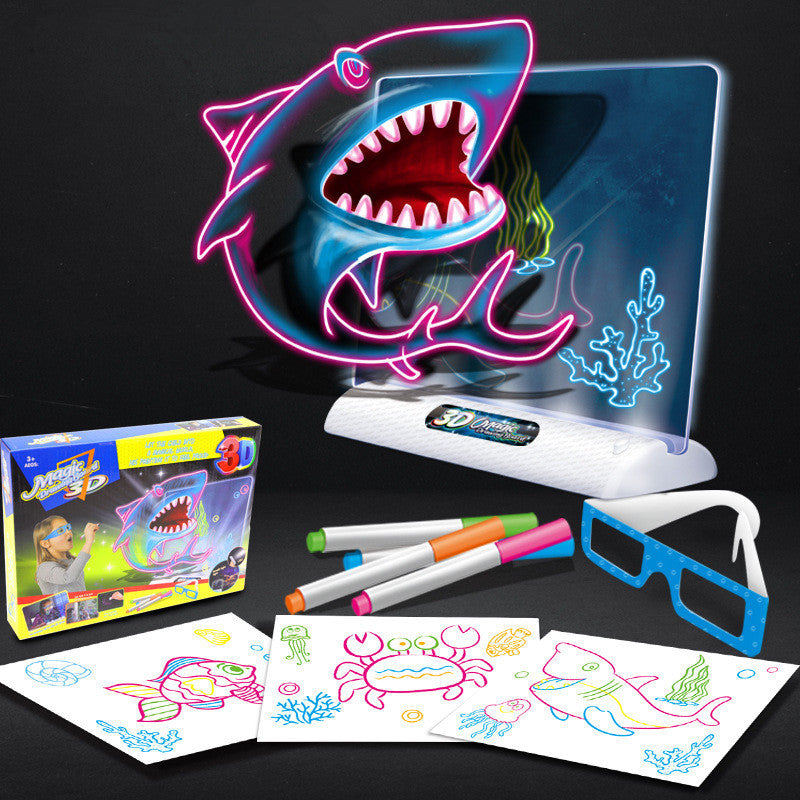 Tablero de dibujo 3D mágico, rompecabezas de efectos de luz LED, almohadilla de dibujo, juguetes educativos de pintura para niños, compañeros de juego de crecimiento, regalo creativo