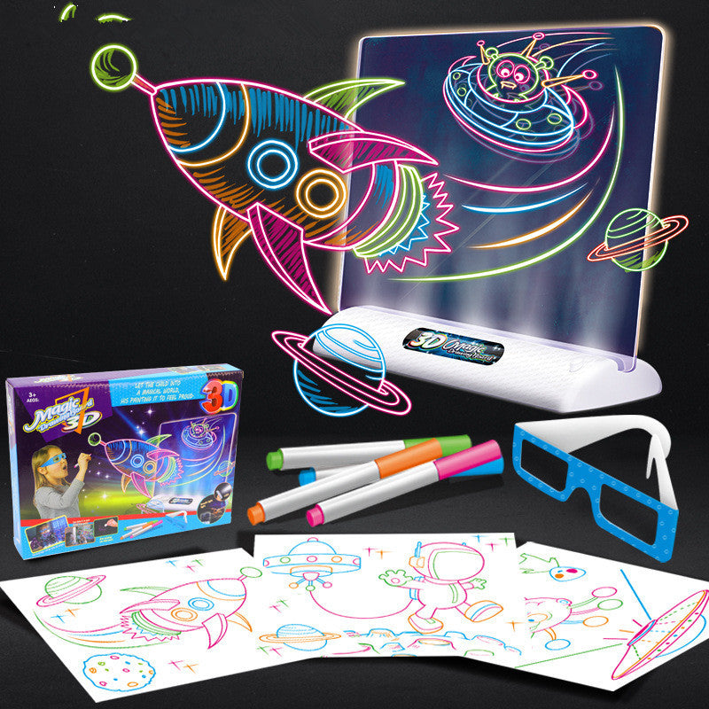 Tablero de dibujo 3D mágico, rompecabezas de efectos de luz LED, almohadilla de dibujo, juguetes educativos de pintura para niños, compañeros de juego de crecimiento, regalo creativo