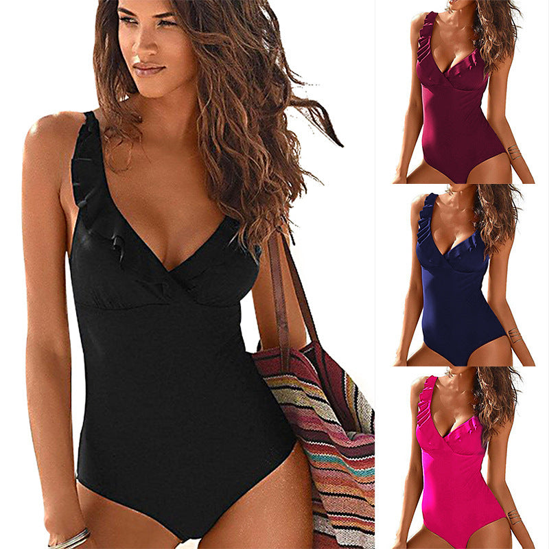 Maillot de bain Sexy une pièce col en v à volants maillot de bain Amazon Style chaud maillot de bain femmes maillots de bain