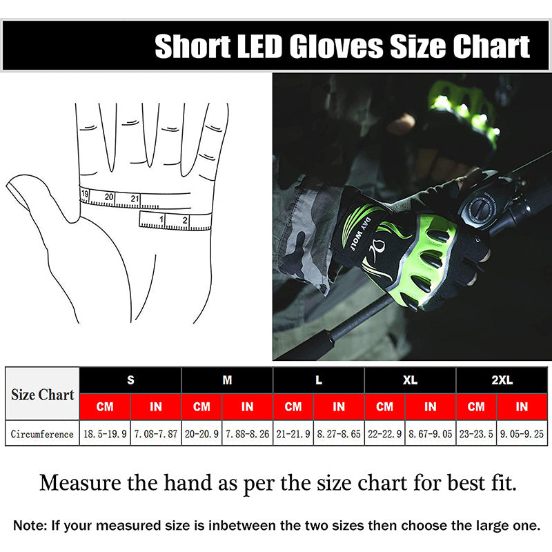 Gants d'éclairage de vélo de sports de plein air sans doigts