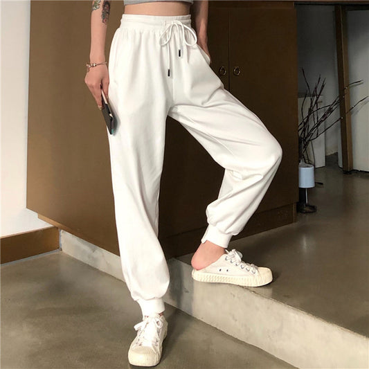 Pantalon blanc pantalon taille ample et fine pantalon de sport taille haute décontractée pantalon de santé pour femme