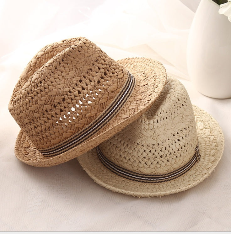 Chapeau de paille Parent-enfant respirant Jazz chapeau marée britannique chapeau haut-de-forme été hommes Panama chapeau enfants plage soleil