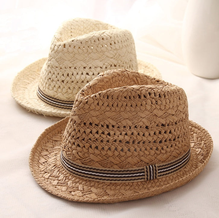 Chapeau de paille Parent-enfant respirant Jazz chapeau marée britannique chapeau haut-de-forme été hommes Panama chapeau enfants plage soleil