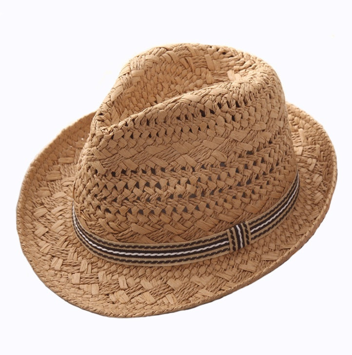 Chapeau de paille Parent-enfant respirant Jazz chapeau marée britannique chapeau haut-de-forme été hommes Panama chapeau enfants plage soleil