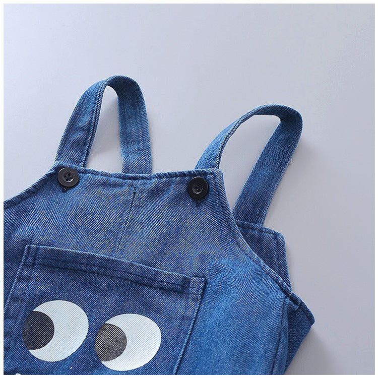 Salopette rayée grands yeux, chemise, T-shirt, costume pour enfants