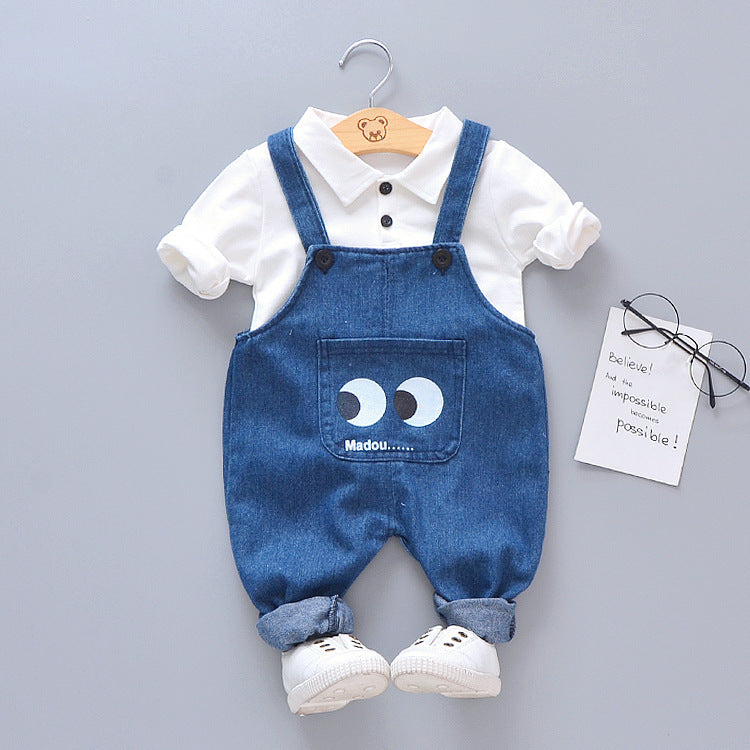 Salopette rayée grands yeux, chemise, T-shirt, costume pour enfants
