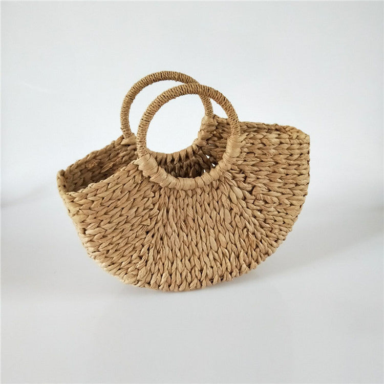 Sac à main en rotin et osier pour femmes, sac demi-rond tissé de grande capacité, fourre-tout de voyage décontracté, à la mode