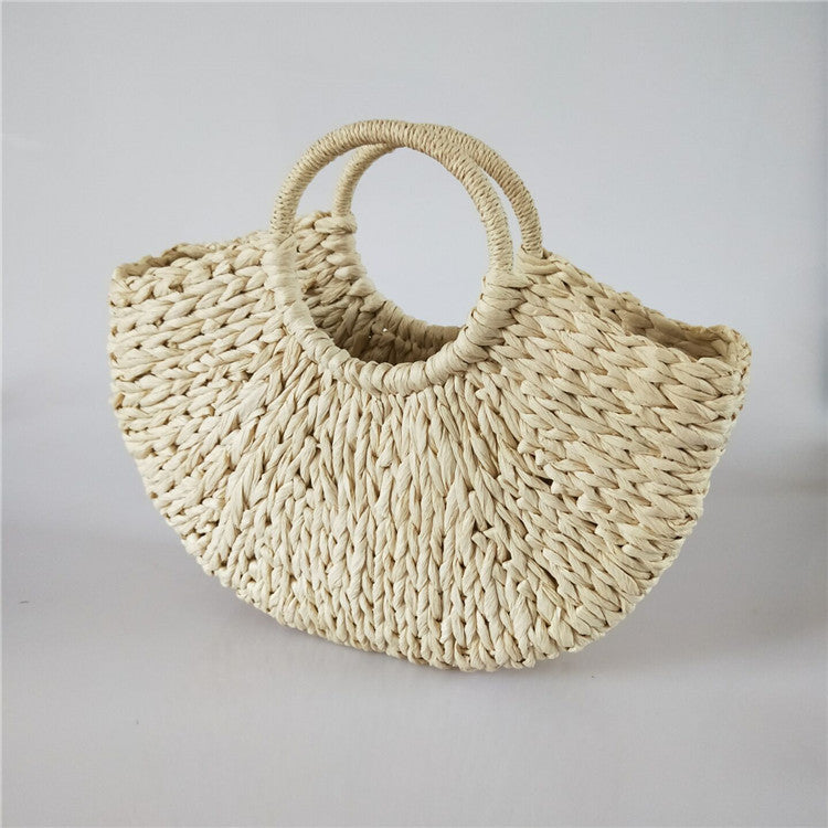 Sac à main en rotin et osier pour femmes, sac demi-rond tissé de grande capacité, fourre-tout de voyage décontracté, à la mode