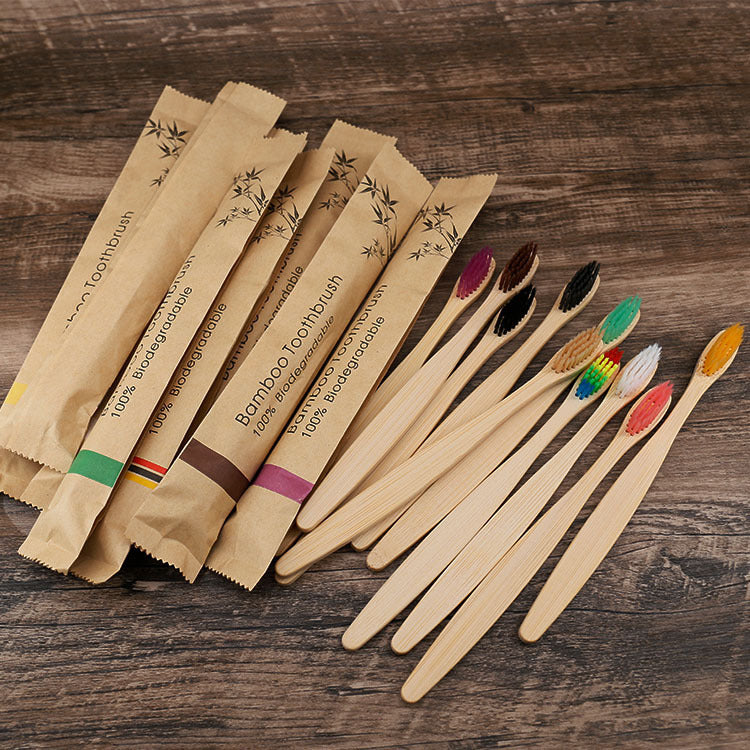 Brosse à dents plate en bambou Sac en papier kraft Brosse à dents