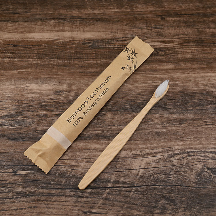 Brosse à dents plate en bambou Sac en papier kraft Brosse à dents