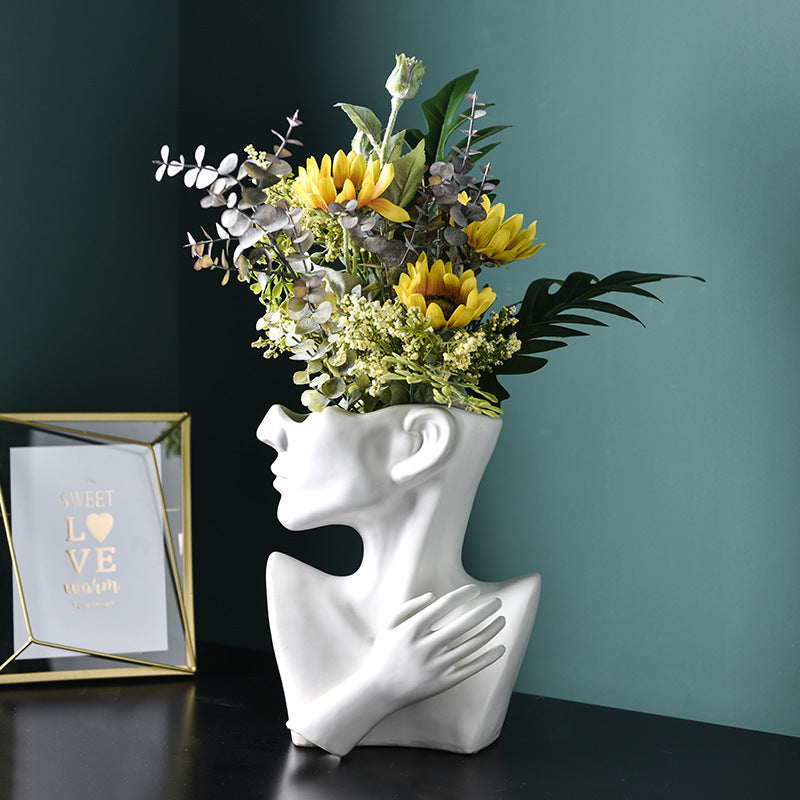 Vase de Portrait créatif de Style nordique moderne, Vases à fleurs à tête humaine, ornements décoratifs en résine, décor artistique de fleurs pour la maison