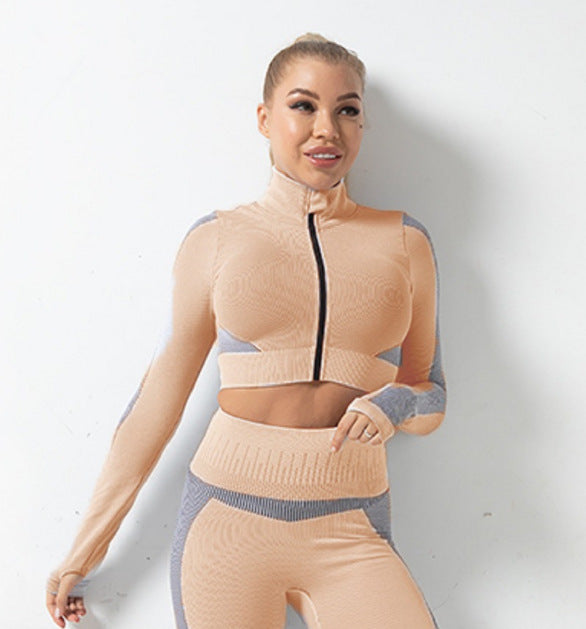 Veste sans couture d'automne et d'hiver, combinaison à fermeture éclair, levage des hanches, vêtements de sport et de Yoga