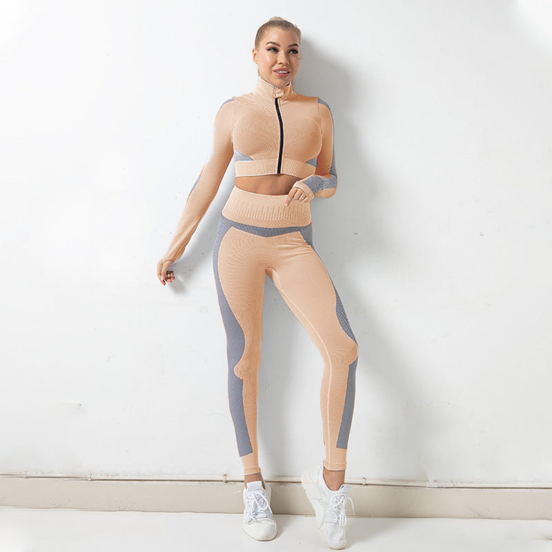 Veste sans couture d'automne et d'hiver, combinaison à fermeture éclair, levage des hanches, vêtements de sport et de Yoga