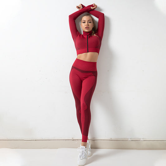 Veste sans couture d'automne et d'hiver, combinaison à fermeture éclair, levage des hanches, vêtements de sport et de Yoga
