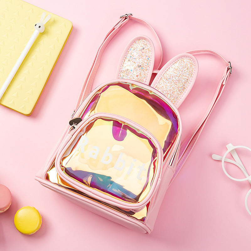Sac d'école d'été pour enfants, nouveau sac à dos coloré Transparent Laser mignon lapin de dessin animé pour enfants