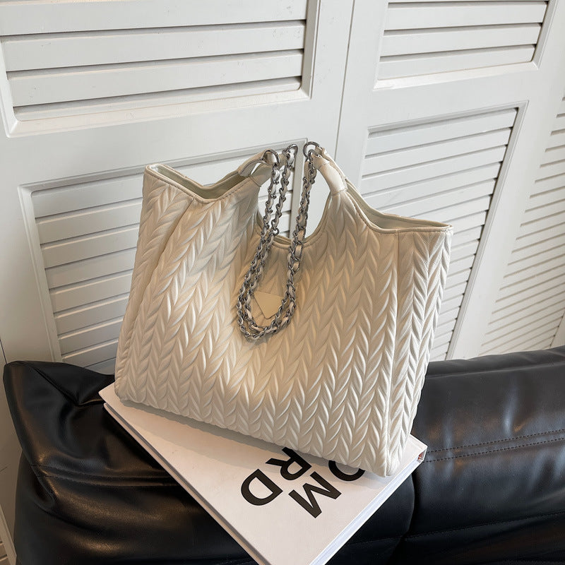 Sac à bandoulière grande capacité avec chaîne plissée pour femme