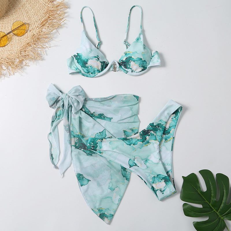 Maillot de bain fendu imprimé léopard sexy ensemble trois pièces pour femme